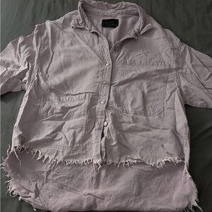 AllSaints Soft Lilac Fringe Hem Shirt Jacket